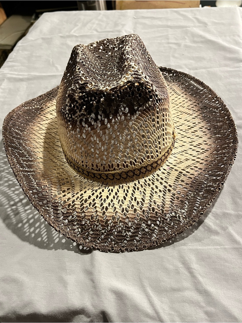 Woven Distressed Cowboy Hat - Two-Tone Brown & Natural -USA Sz 7
